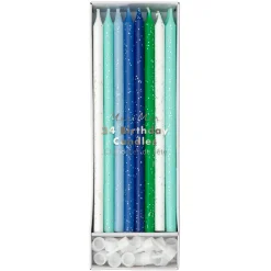 Blue & Green Glitter Candles (x 24)>Meri Meri Outlet