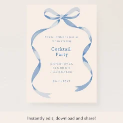 Blue Bow Ribbon Download & Print Invitation>Meri Meri Online