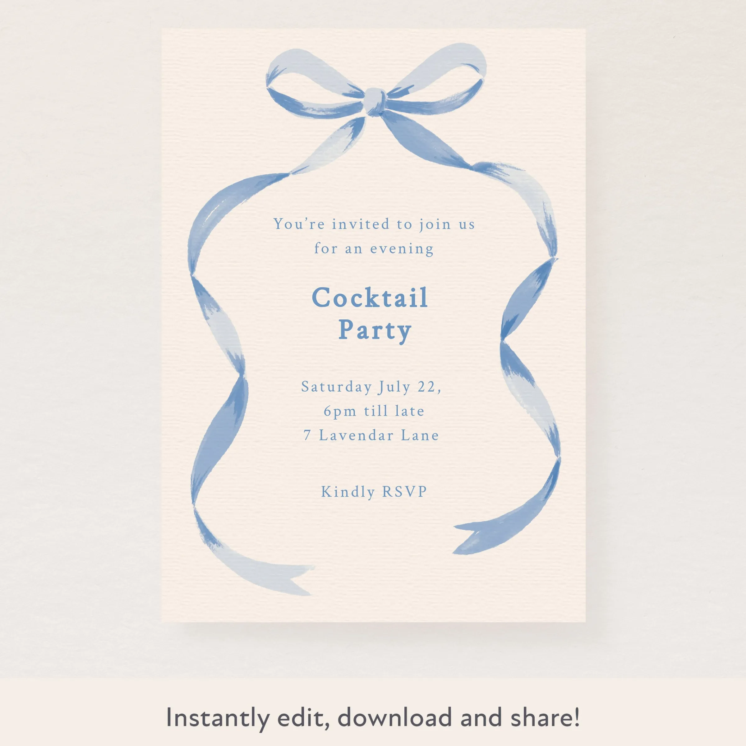 Blue Bow Ribbon Download & Print Invitation>Meri Meri Online