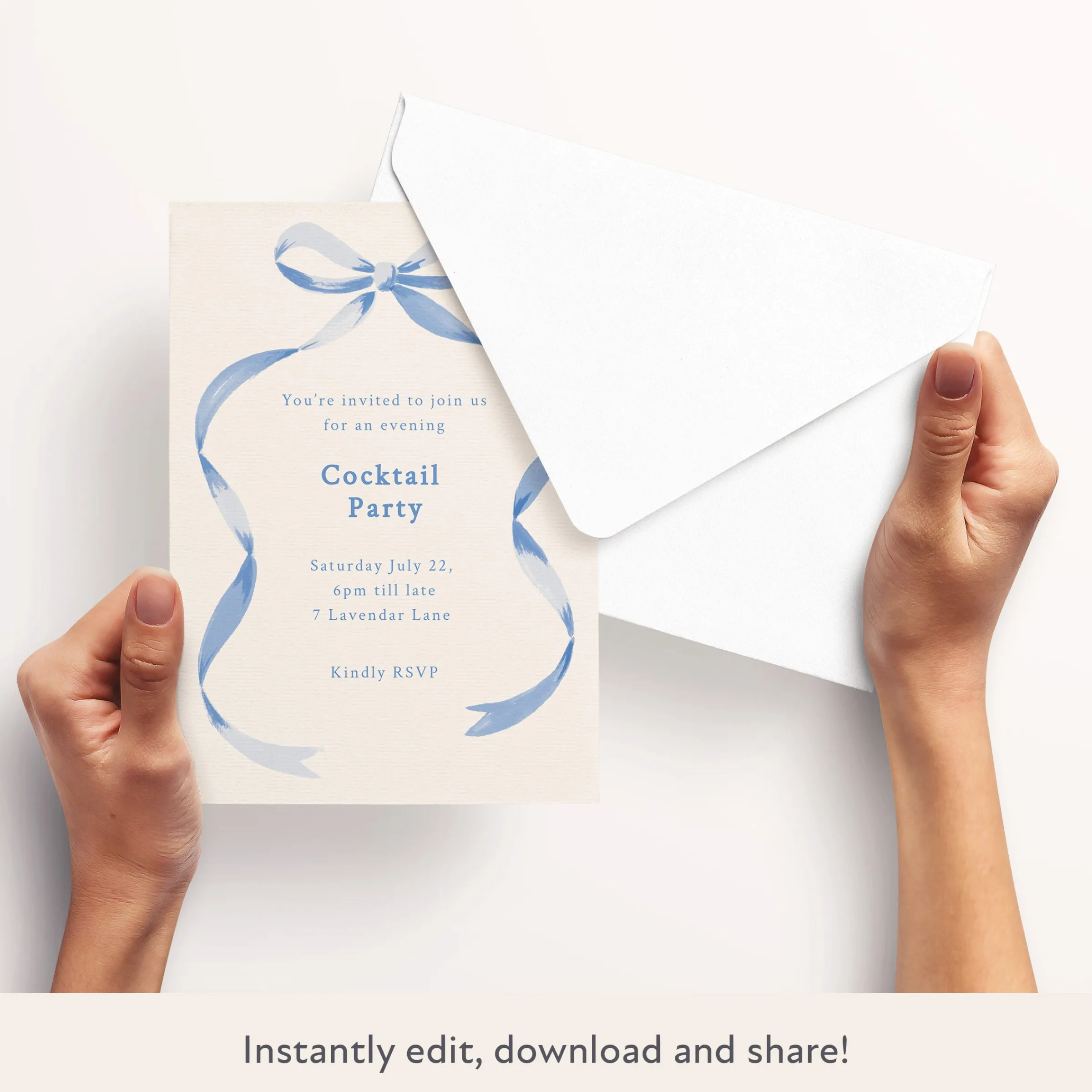 Blue Bow Ribbon Download & Print Invitation>Meri Meri Online