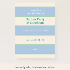 Blue Cabana Stripe Download & Print Invitation>Meri Meri Hot