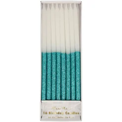 Blue Glitter Dipped Candles (x 16)>Meri Meri Best