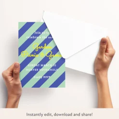 Blue/Mint Fun Stripe Download & Print Invitation><noscript><img width=