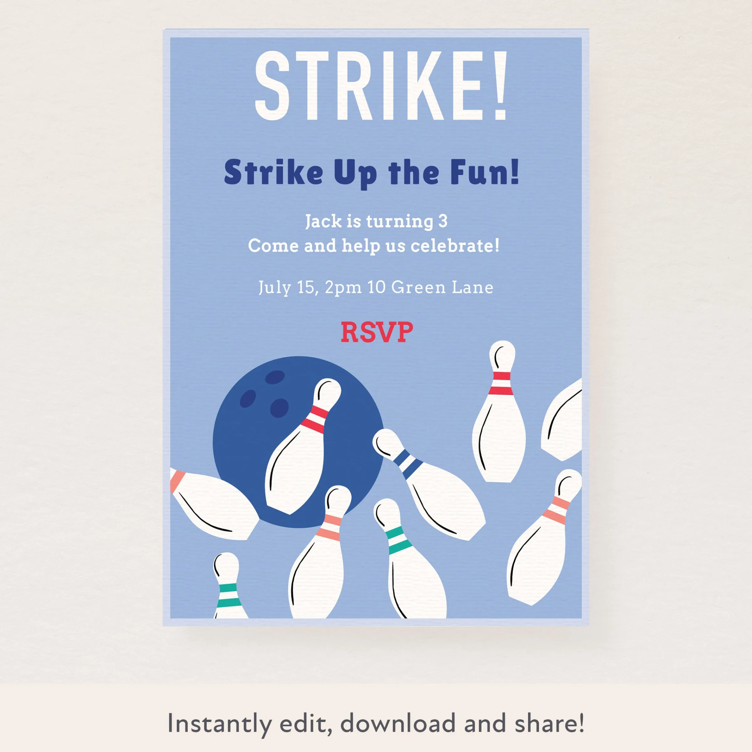 Bowling Download & Print Invitation>Meri Meri New