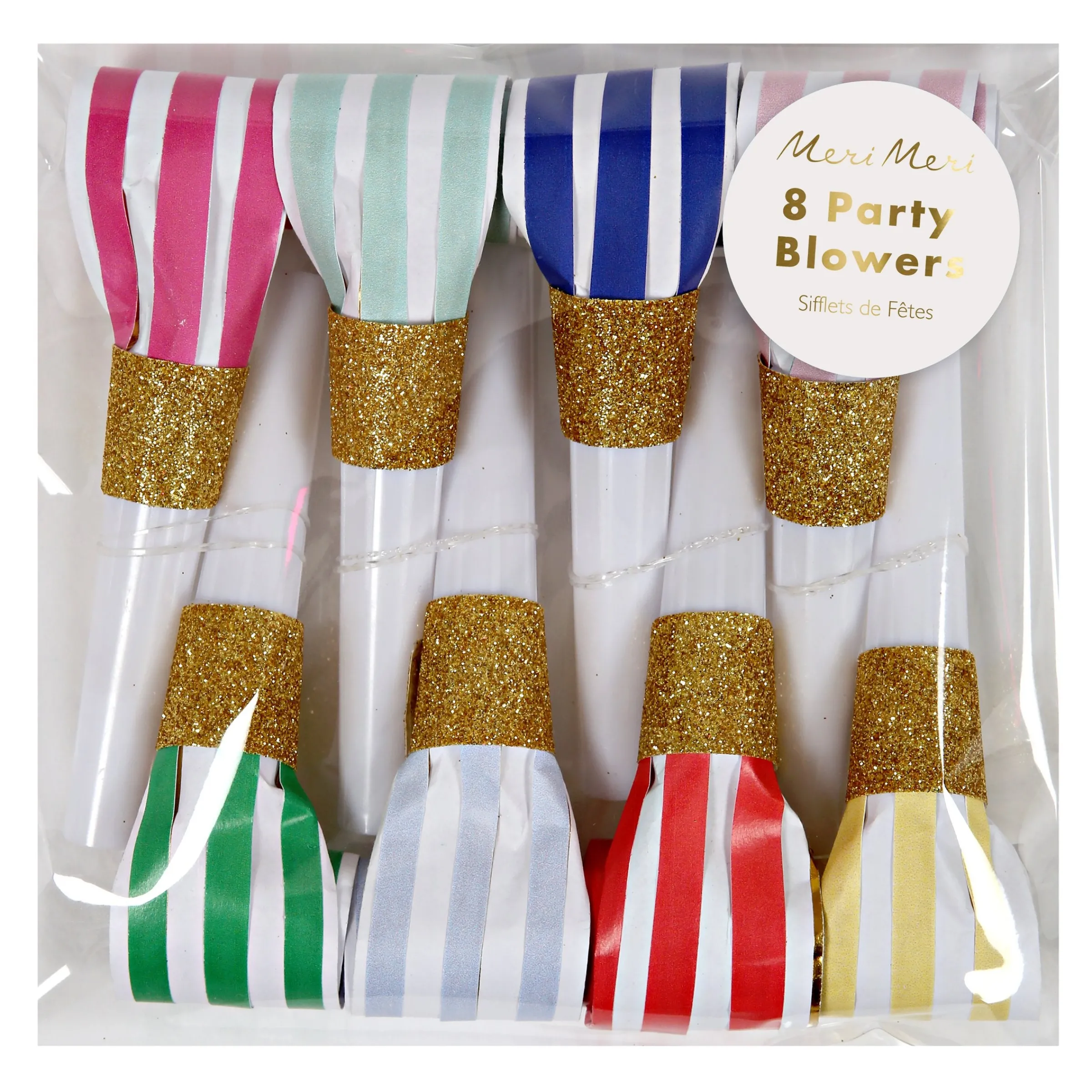 Bright Stripe Party Blowers (x 8)>Meri Meri Online