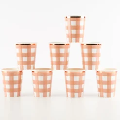 Burnt Orange Gingham Cups (x 8)>Meri Meri Best