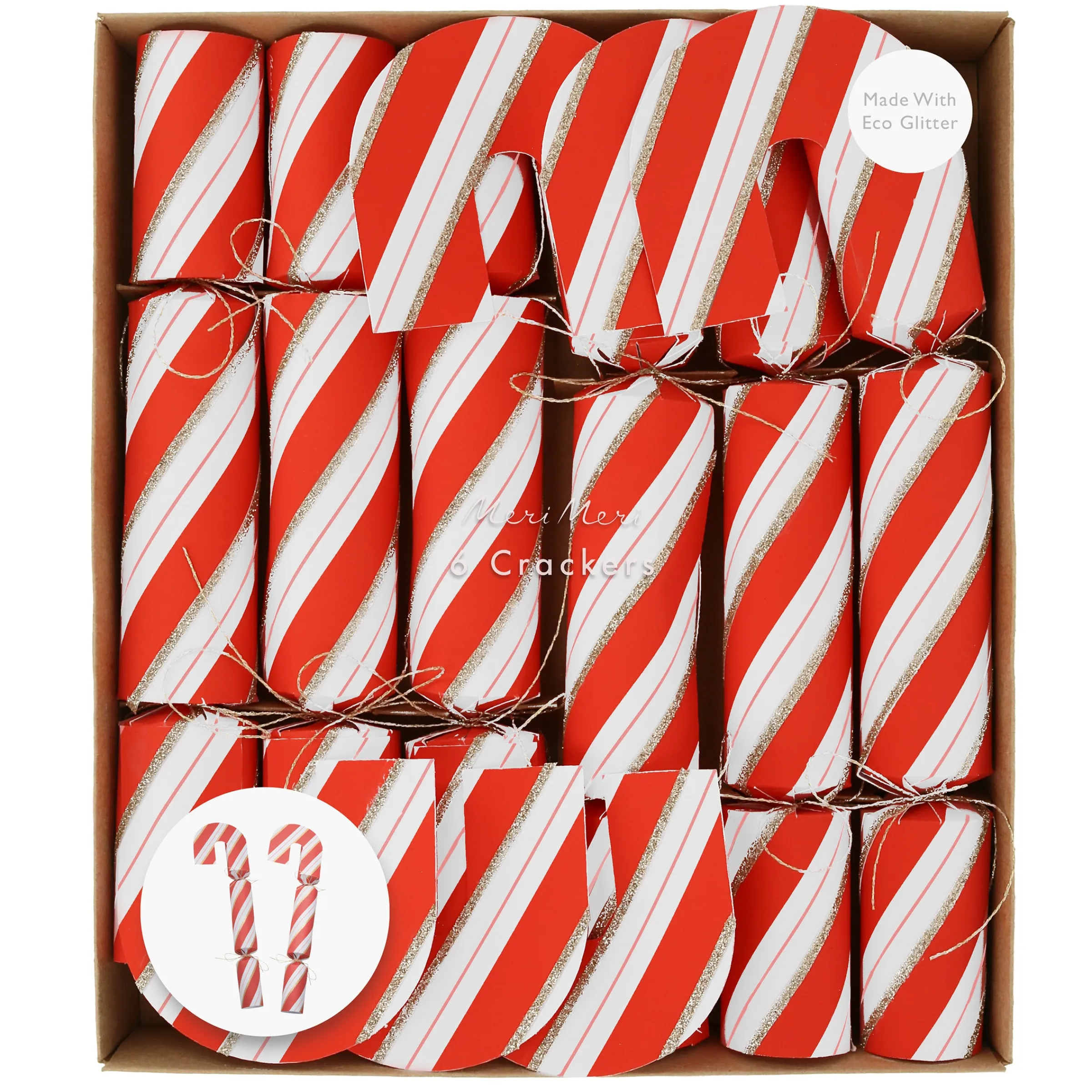Candy Cane Shape Crackers (x 6)>Meri Meri Outlet