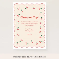 Cherries Download & Print Invitation>Meri Meri Best