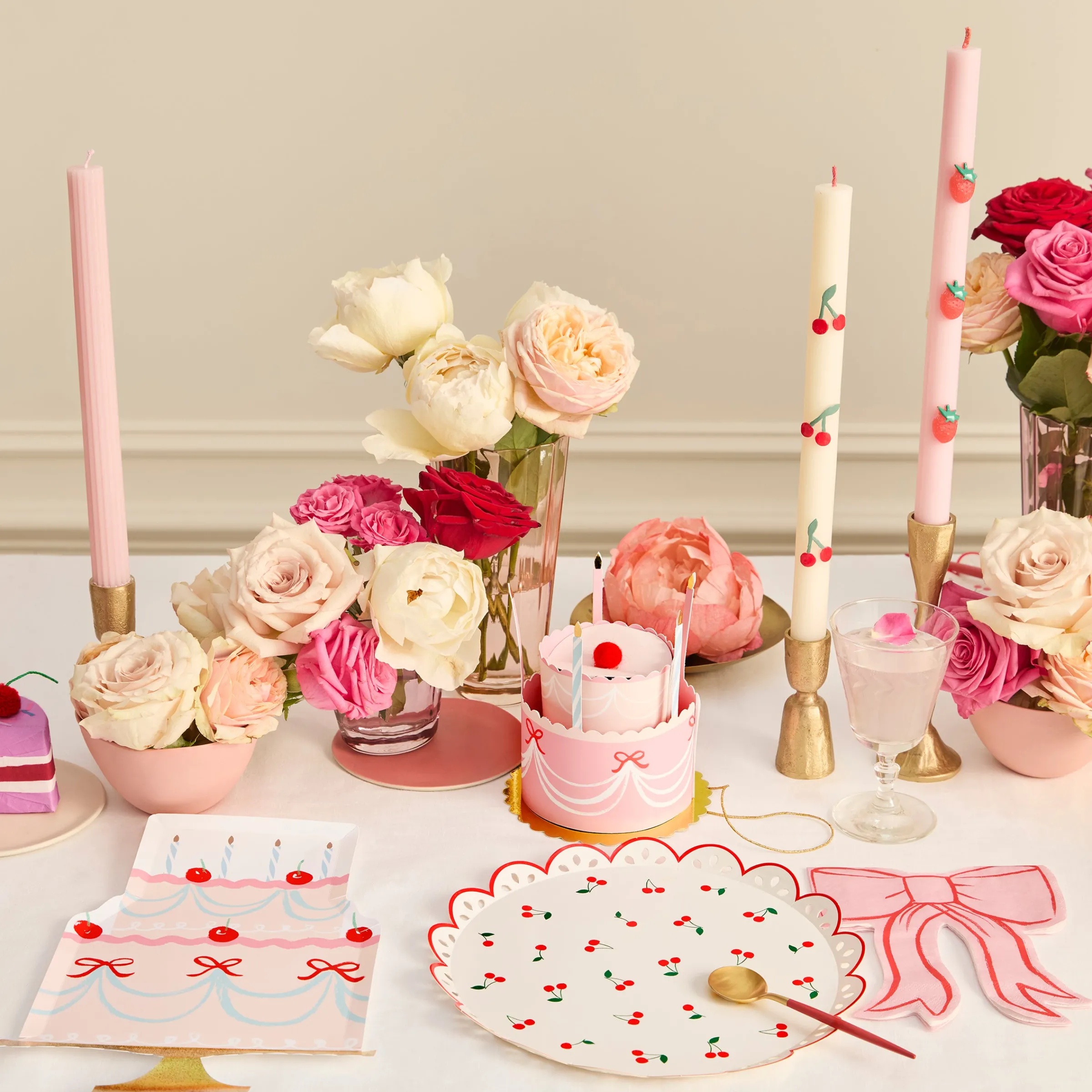 Cherry Table Candles (x 2)>Meri Meri Hot