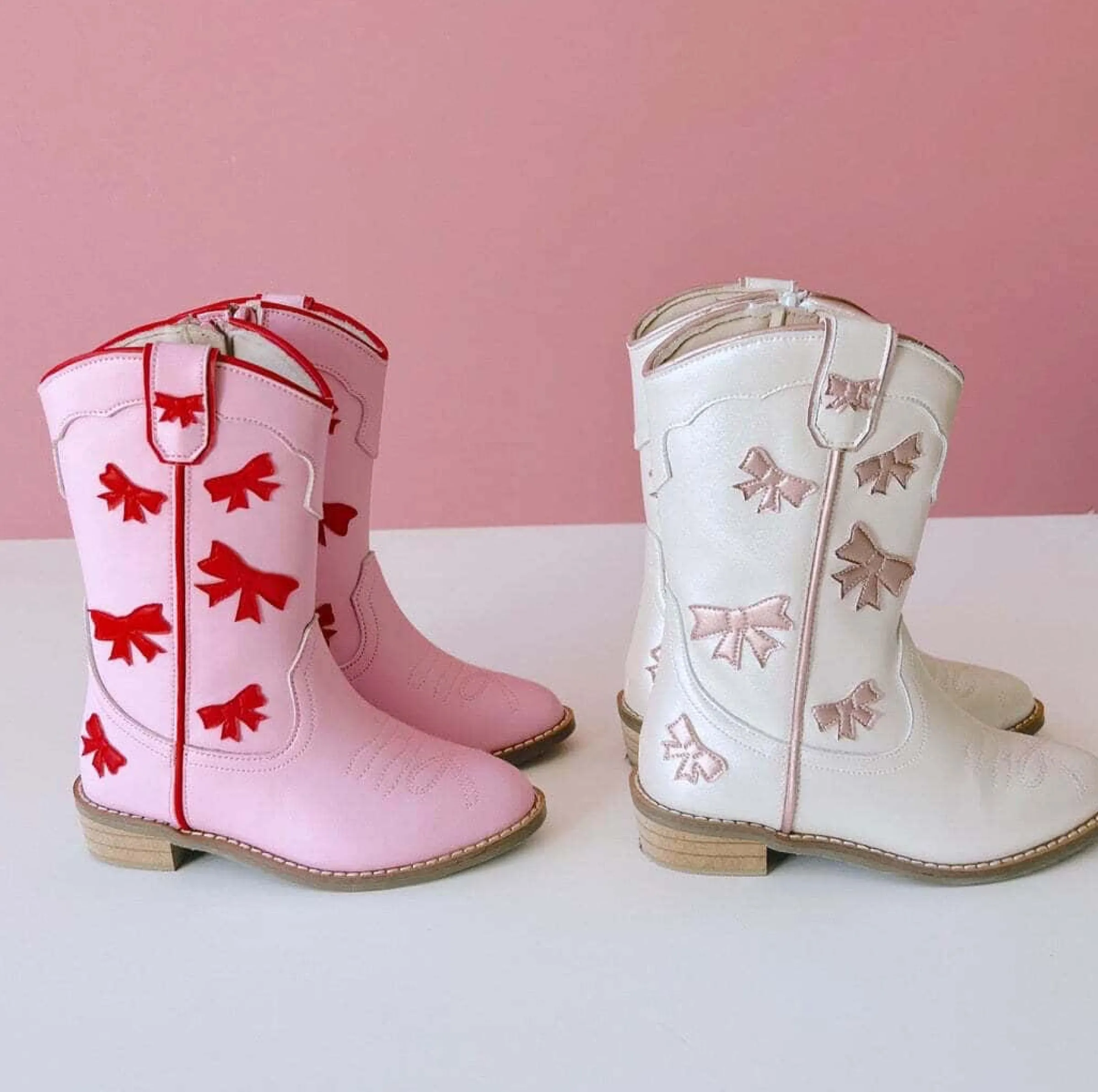 Cowgirl White + Pink Bow Boots>Meri Meri New