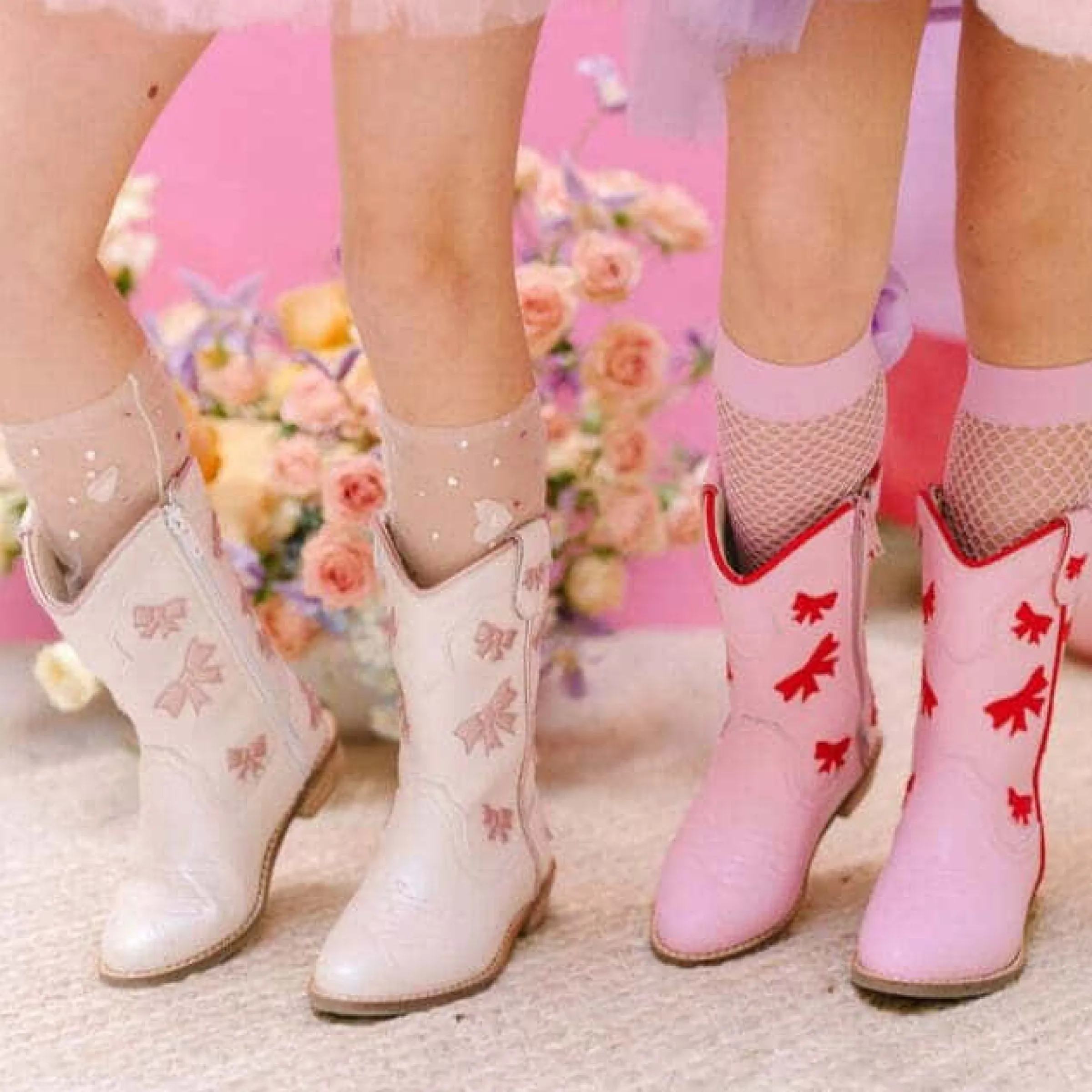 Cowgirl White + Pink Bow Boots>Meri Meri New