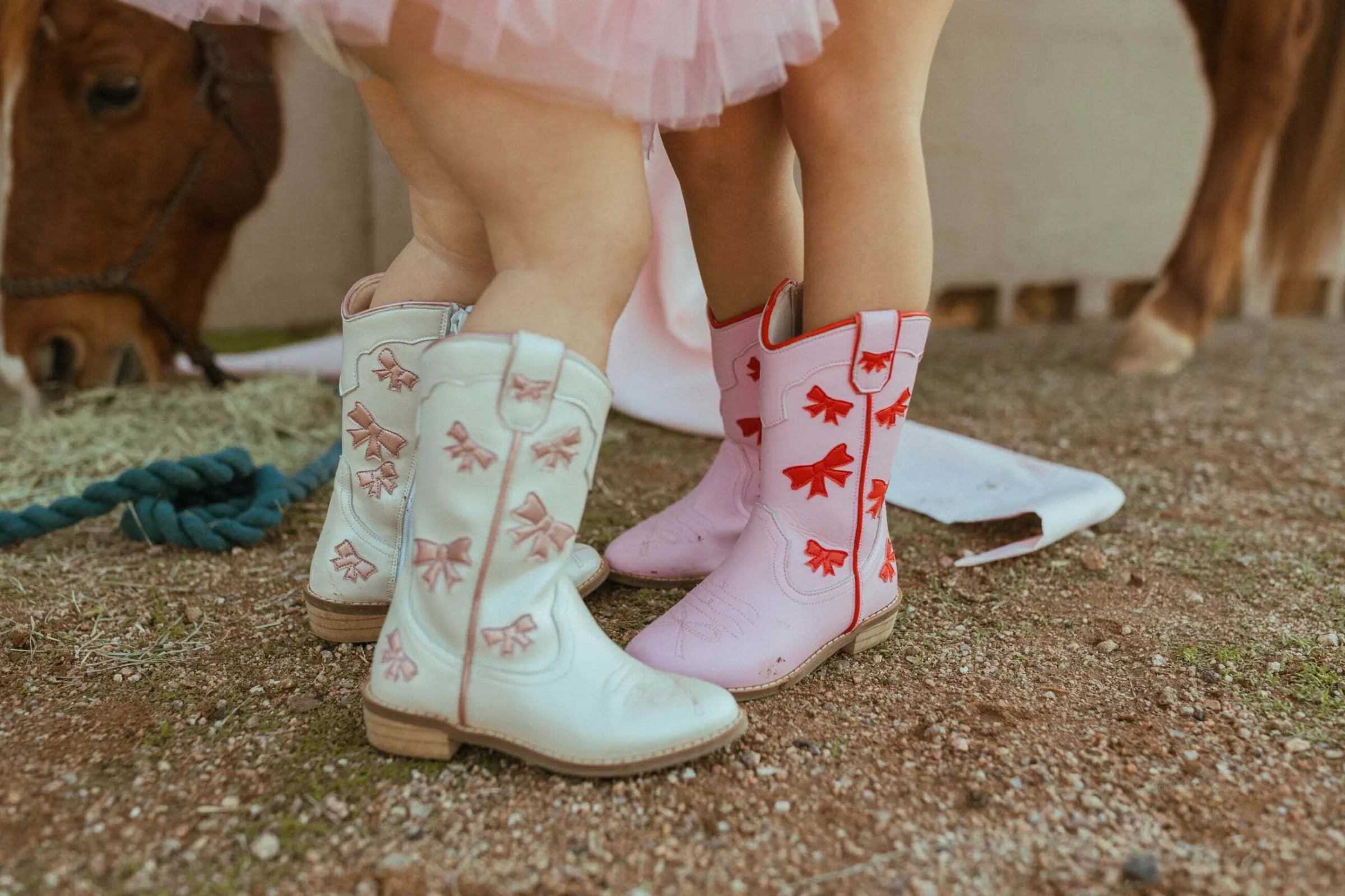 Cowgirl White + Pink Bow Boots>Meri Meri New