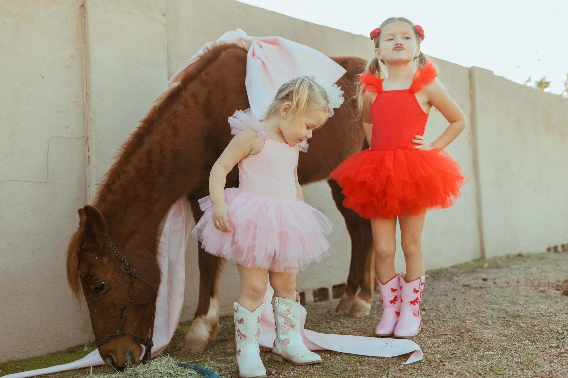 Cowgirl White + Pink Bow Boots>Meri Meri New