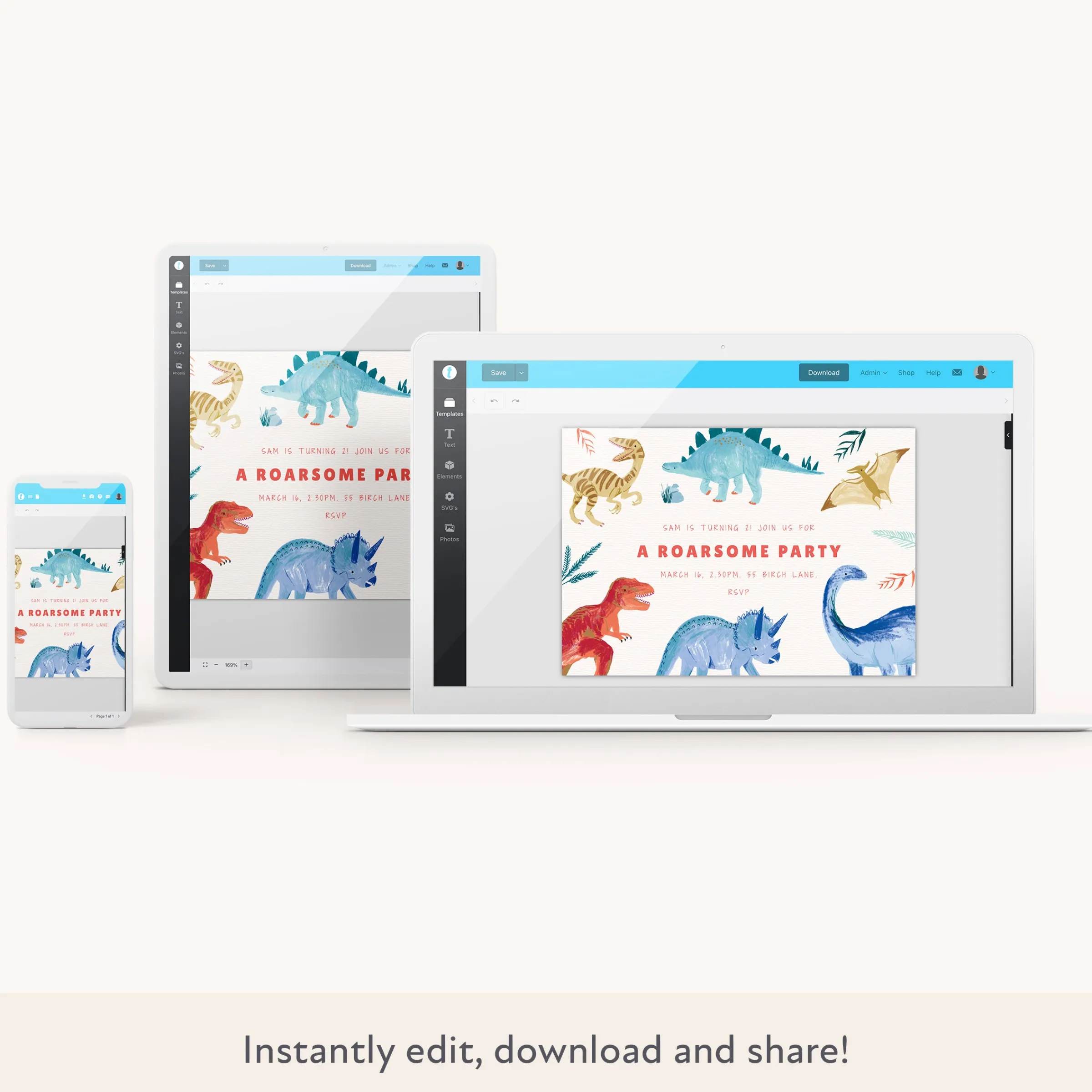 Dinosaur Download & Print Invitation>Meri Meri Best