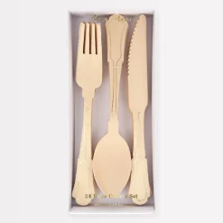 Elegant Gold Foil Detail Wooden Cutlery Set (x 24)>Meri Meri Clearance