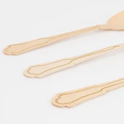 Elegant Gold Foil Detail Wooden Cutlery Set (x 24)><noscript><img width=