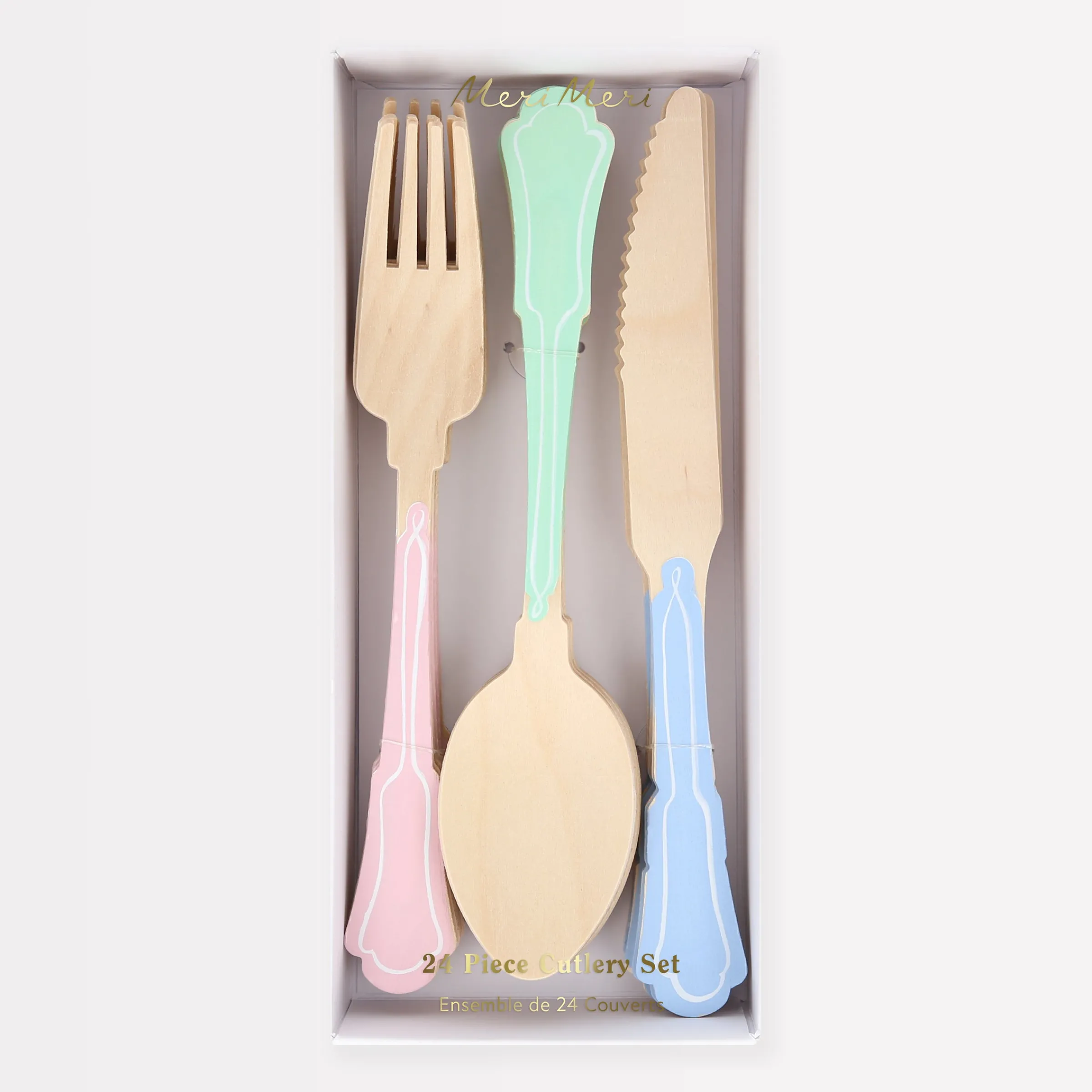 Elegant Mixed Color Wooden Cutlery Set (x 24)>Meri Meri Outlet