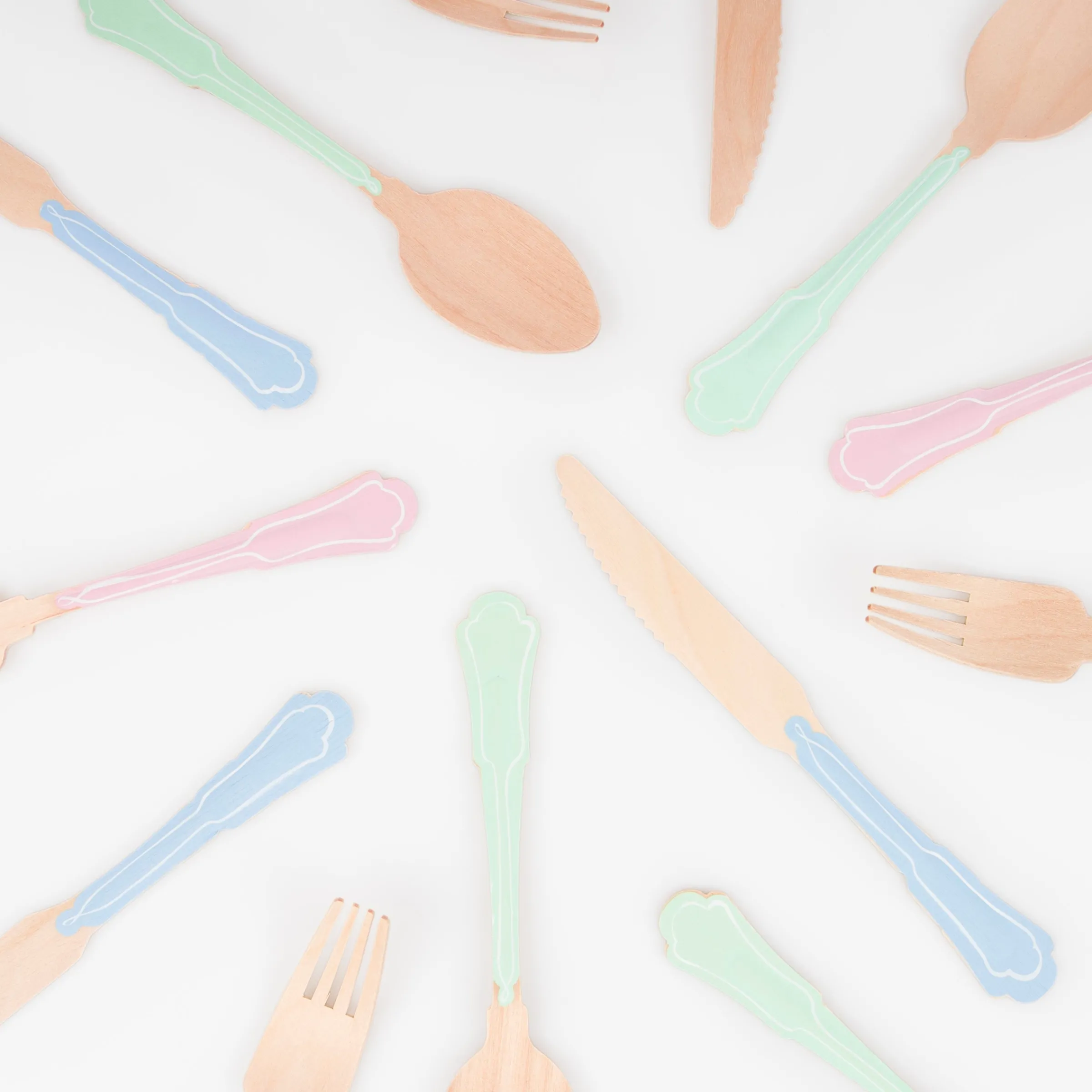 Elegant Mixed Color Wooden Cutlery Set (x 24)>Meri Meri Outlet
