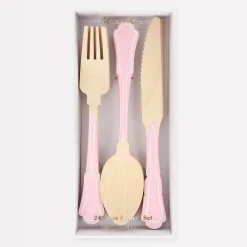 Elegant Pink Wooden Cutlery Set (x 24)>Meri Meri Best