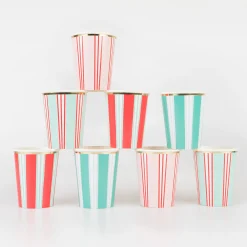 Festive Stripe Cups (x 8)>Meri Meri Clearance