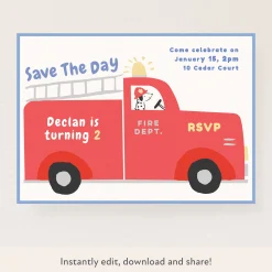 Fire Truck Download & Print Invitation>Meri Meri Sale