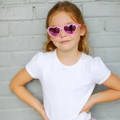 Frosted Pink Heart Mirrored Lense Sunglasses><noscript><img width=
