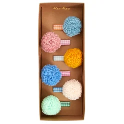 Gingham & Big Pompom Hair Clips (x 6)>Meri Meri Outlet