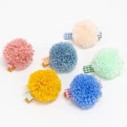 Gingham & Big Pompom Hair Clips (x 6)>Meri Meri Outlet