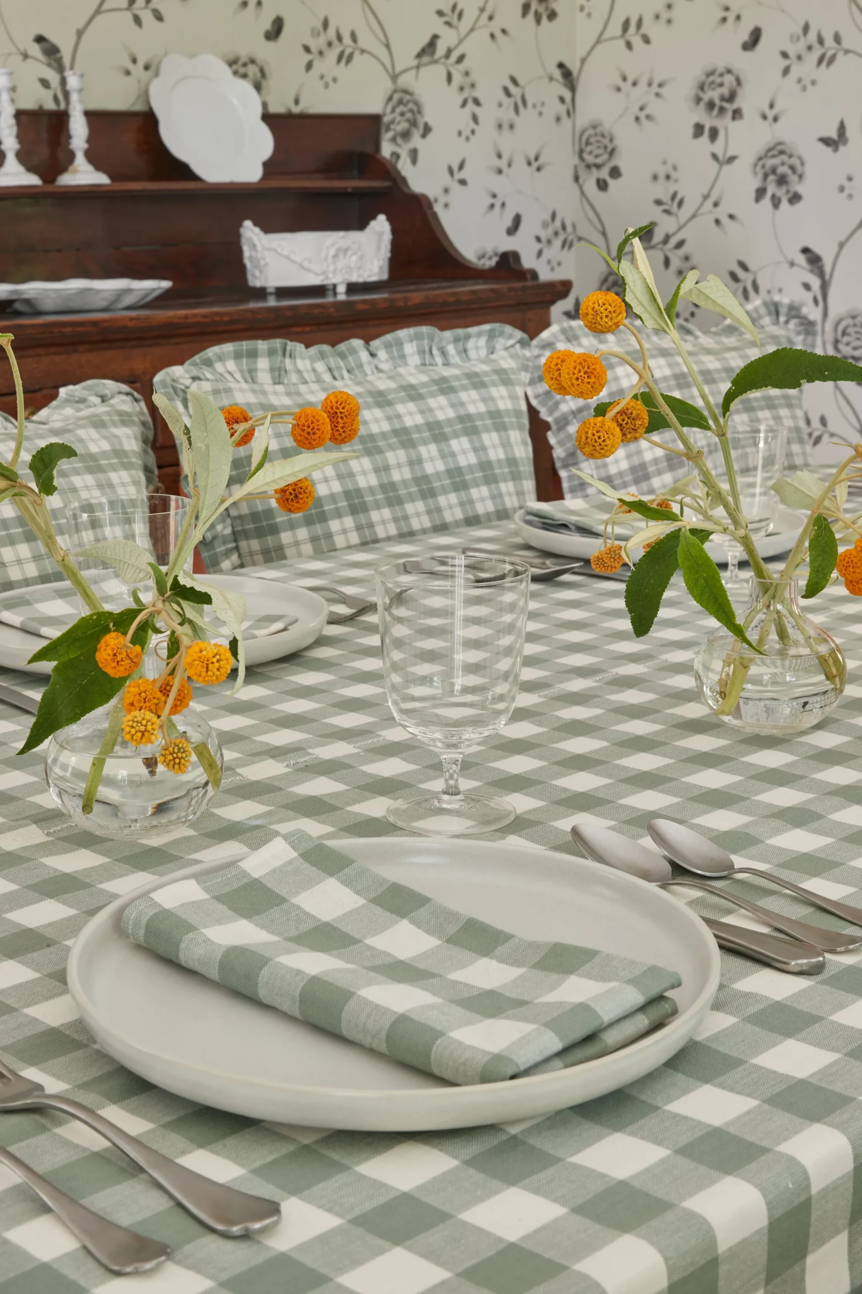 Gingham Sage Tablecloth>Meri Meri Outlet