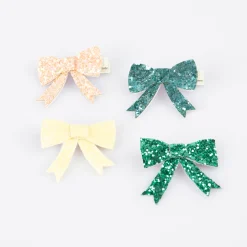 Glitter Bow Hair Clips (x 4)>Meri Meri Fashion