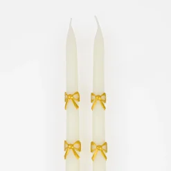 Gold Bow Taper Candles (x 2)><noscript><img width=