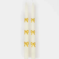 Gold Bow Taper Candles (x 2)><noscript><img width=
