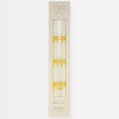 Gold Bow Taper Candles (x 2)><noscript><img width=