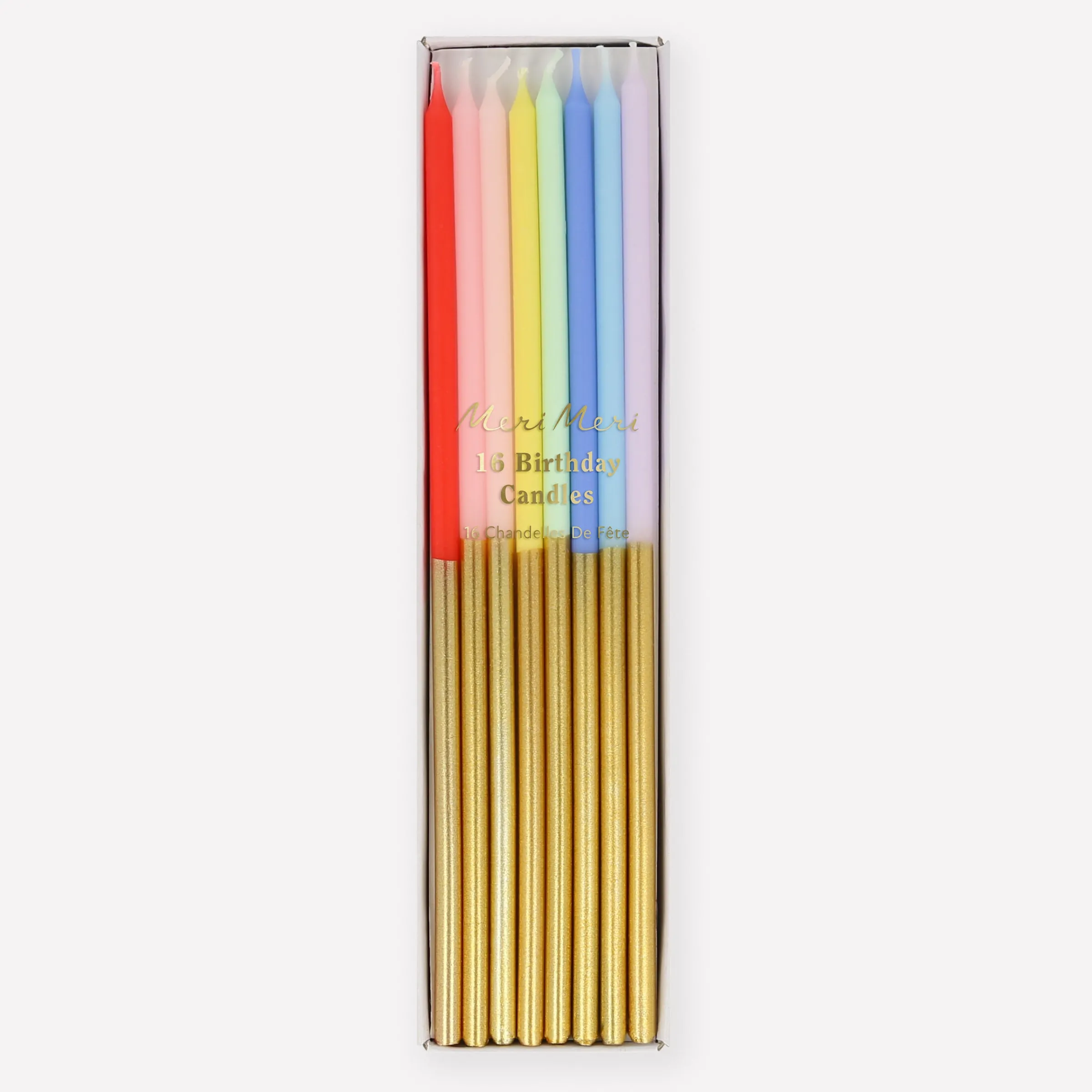 Gold Dipped Rainbow Mix Candles (x 16)>Meri Meri Online