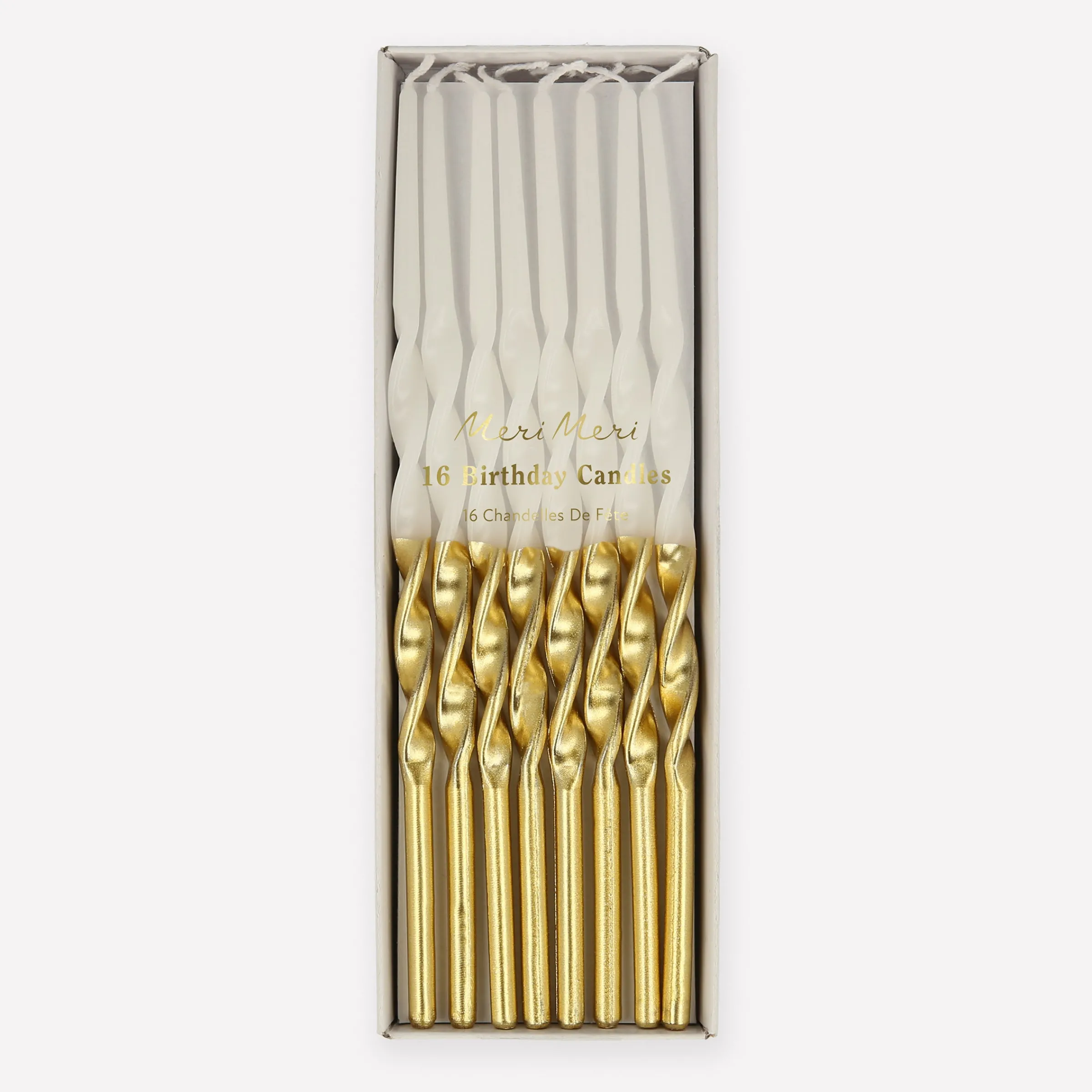 Gold Dipped Twisted Candles (x 16)>Meri Meri Fashion