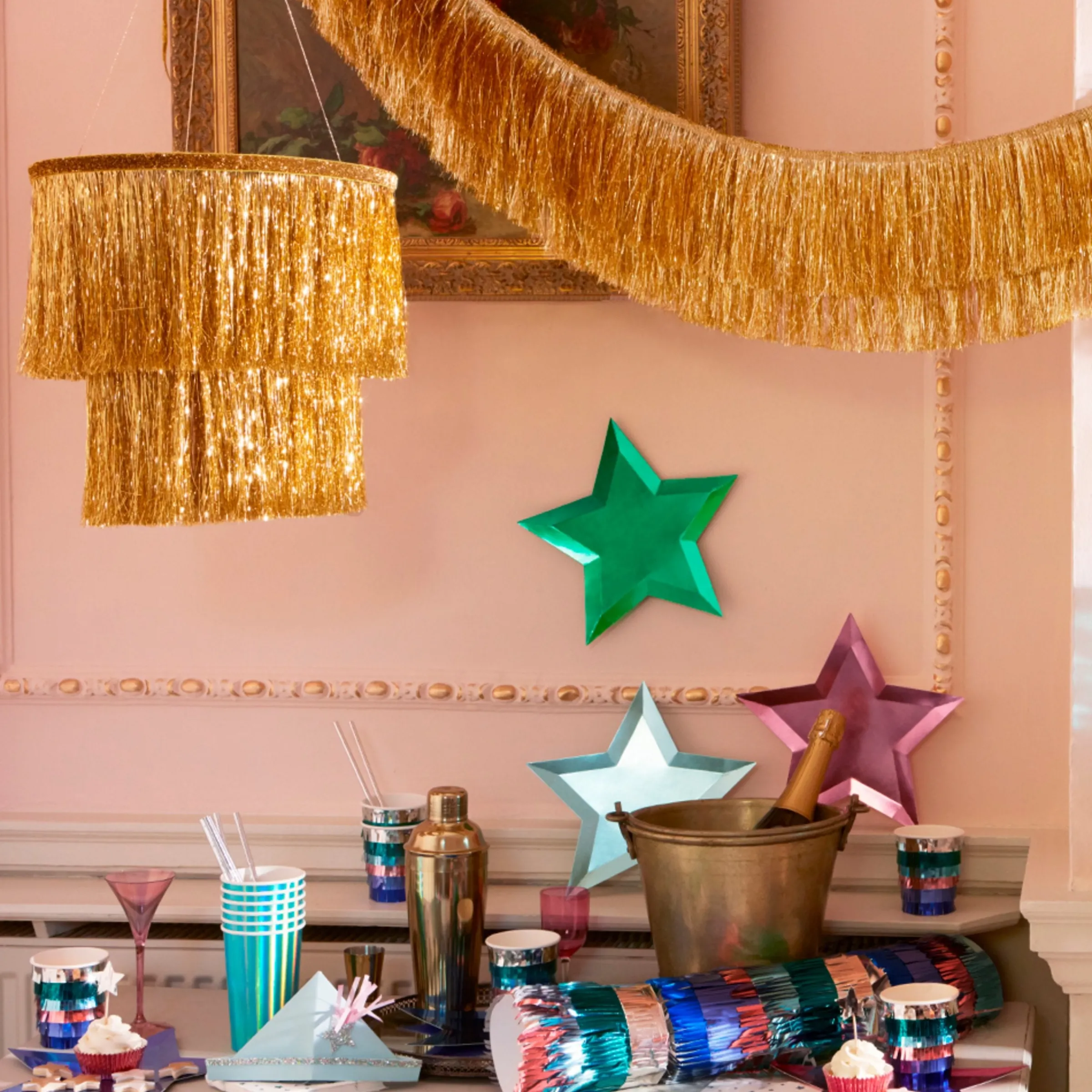 Gold Tinsel Chandelier>Meri Meri Hot