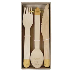 Gold Wooden Cutlery Set (x 24)>Meri Meri New