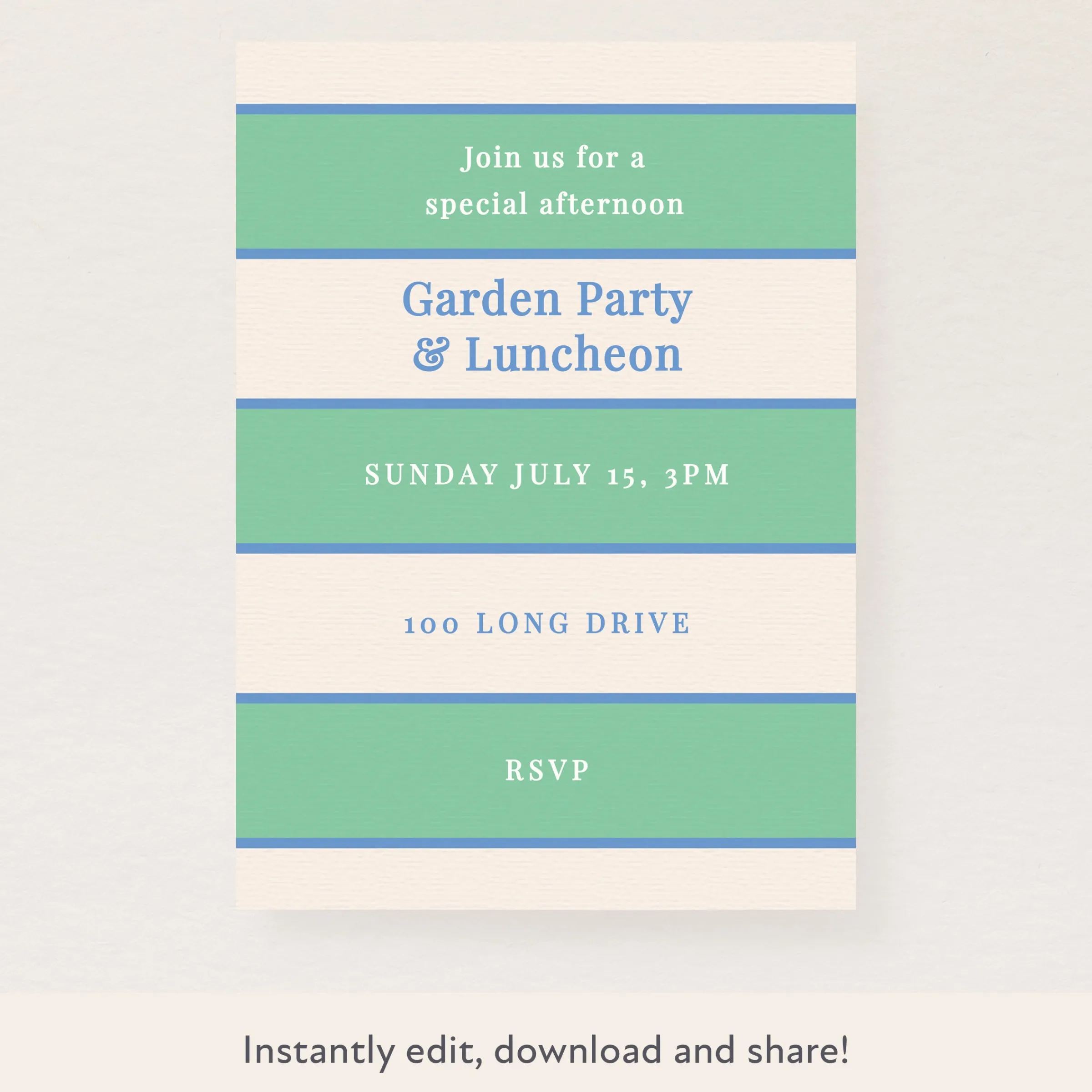 Green Cabana Stripe Download & Print Invitation>Meri Meri Outlet