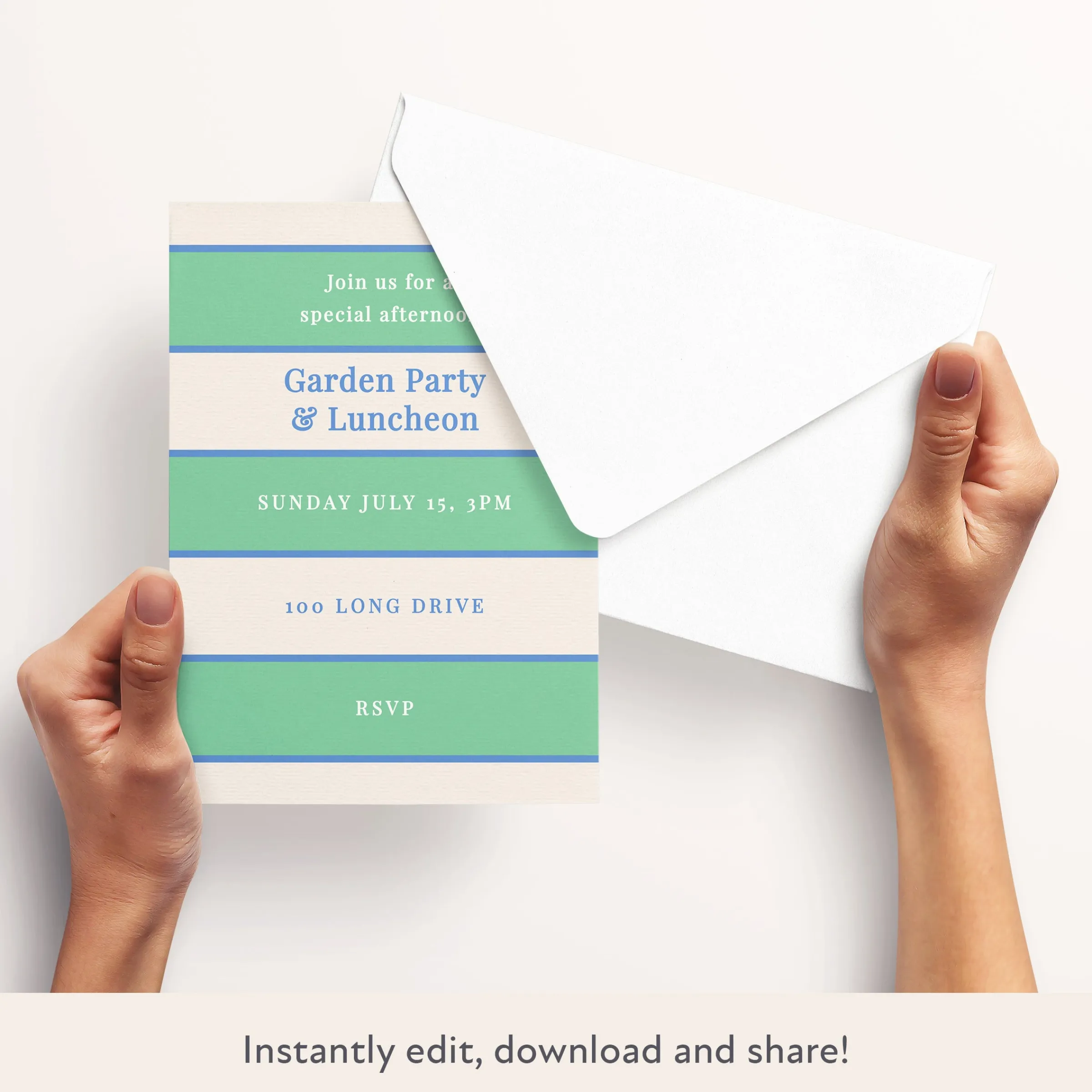 Green Cabana Stripe Download & Print Invitation>Meri Meri Outlet