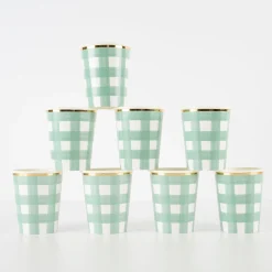 Green Gingham Cups (x 8)>Meri Meri Online