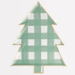 Green Gingham Tree Plates (x 8)>Meri Meri Online