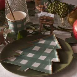 Green Gingham Tree Plates (x 8)>Meri Meri Online