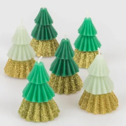 Green Mini Tree Candles (x 6)>Meri Meri Fashion