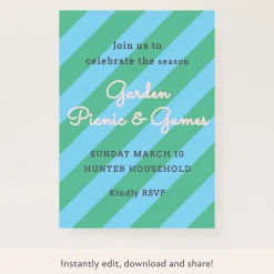 Green/Blue Fun Stripe Download & Print Invitation>Meri Meri Outlet