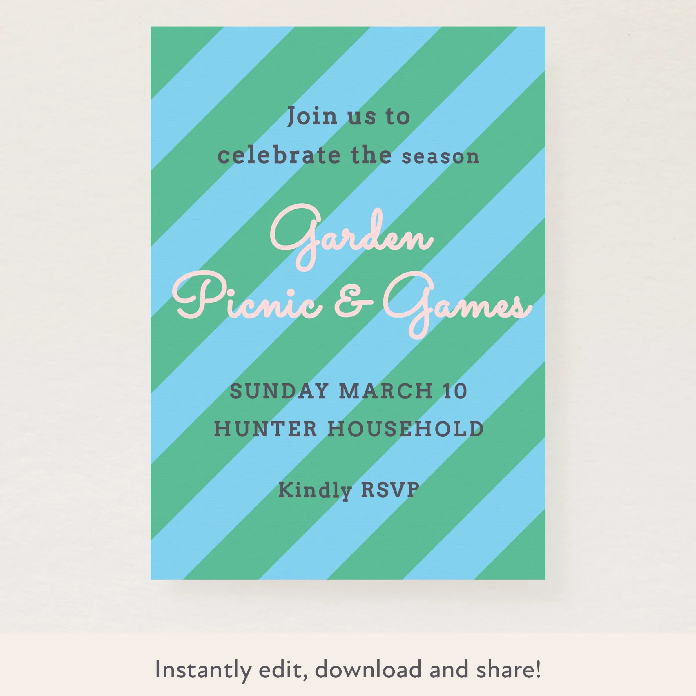 Green/Blue Fun Stripe Download & Print Invitation>Meri Meri Outlet