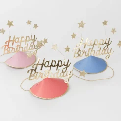 Happy Birthday & Stars Party Hats (x 6)>Meri Meri Clearance