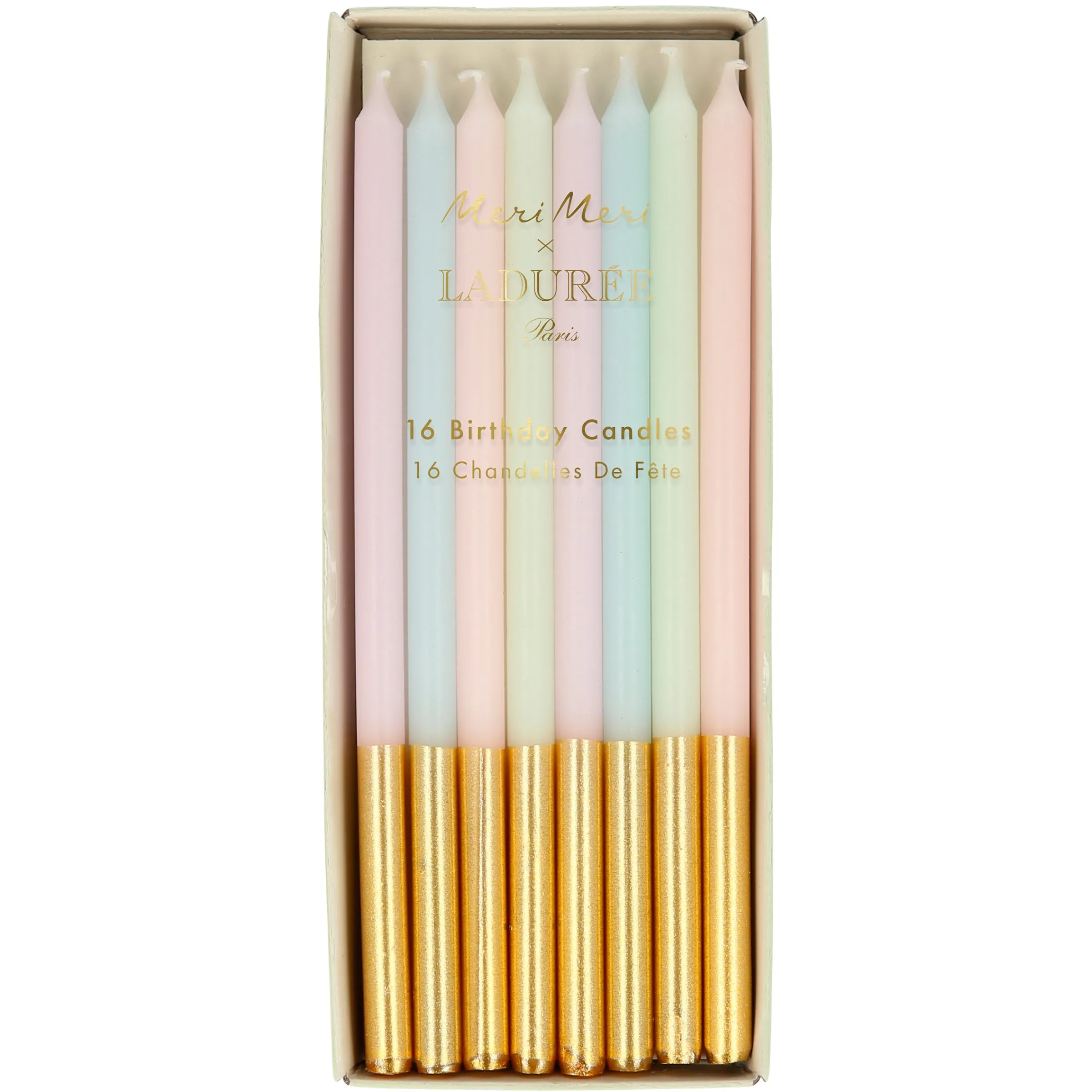x Ladurée Paris Gold Dipped Candles (x 16)>Meri Meri Hot