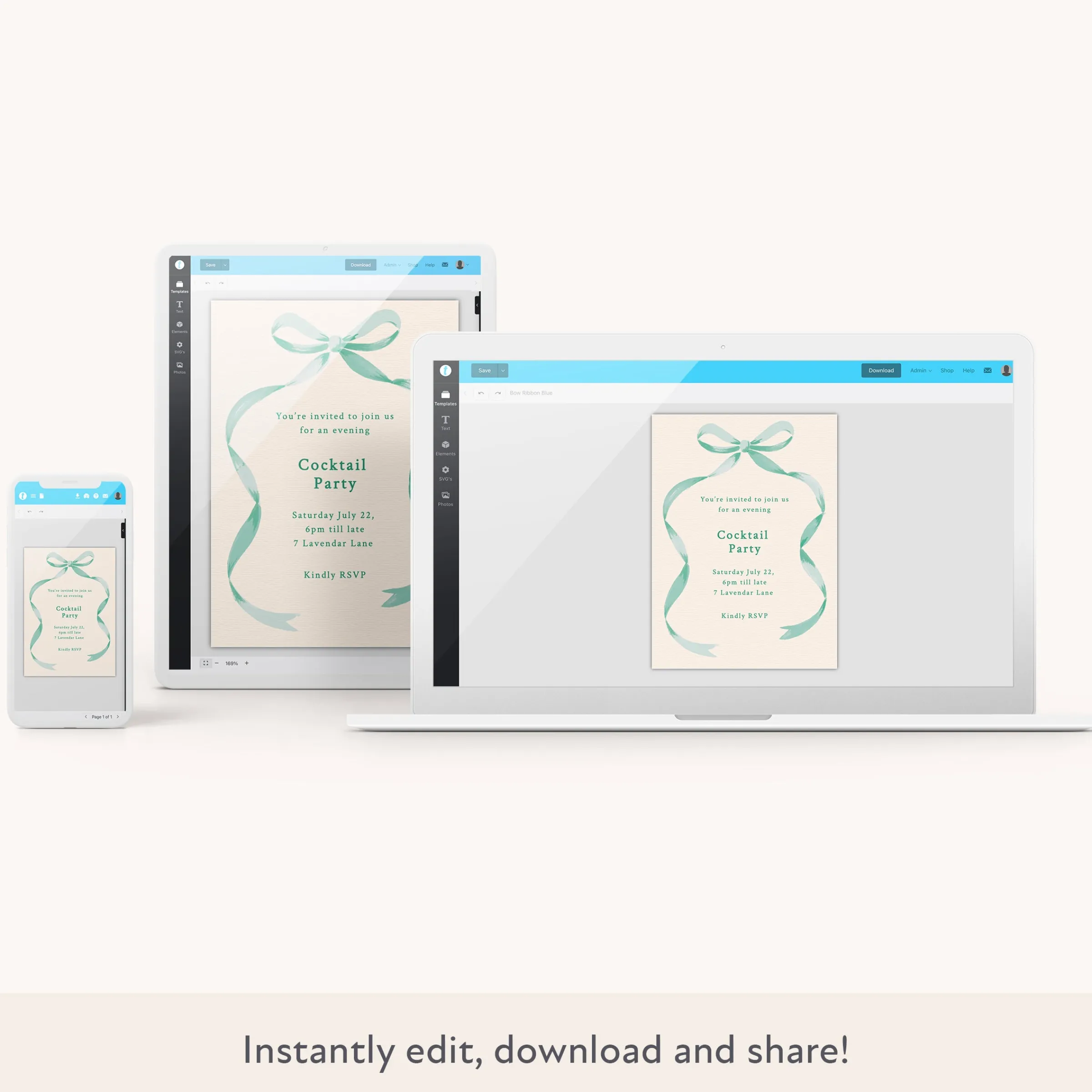 Mint Bow Ribbon Download & Print Invitation>Meri Meri Discount