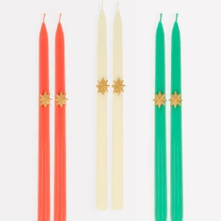 Mixed Gold Star Taper Candles (x 6)><noscript><img width=