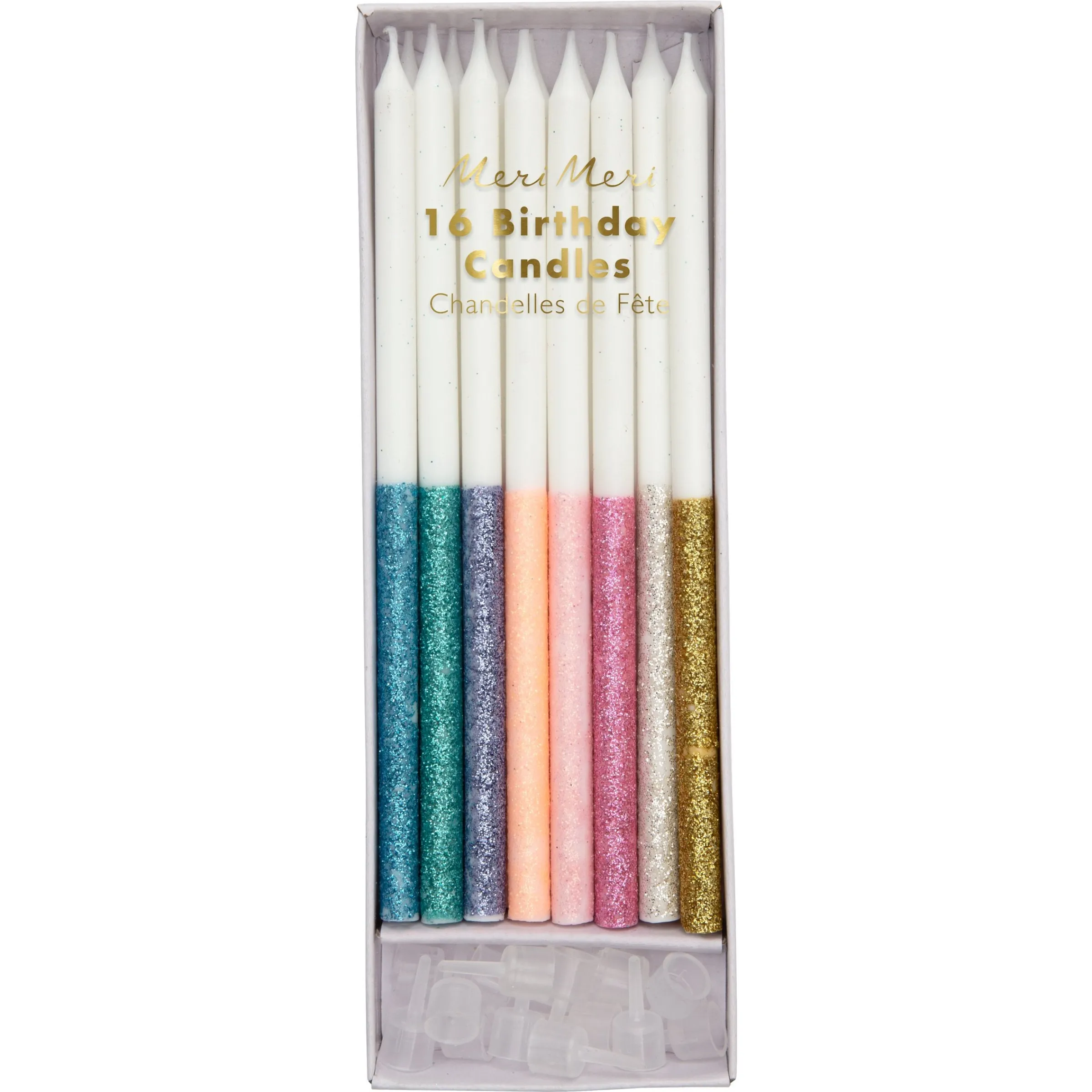 Multicolor Dipped Glitter Candles (x 16)>Meri Meri New